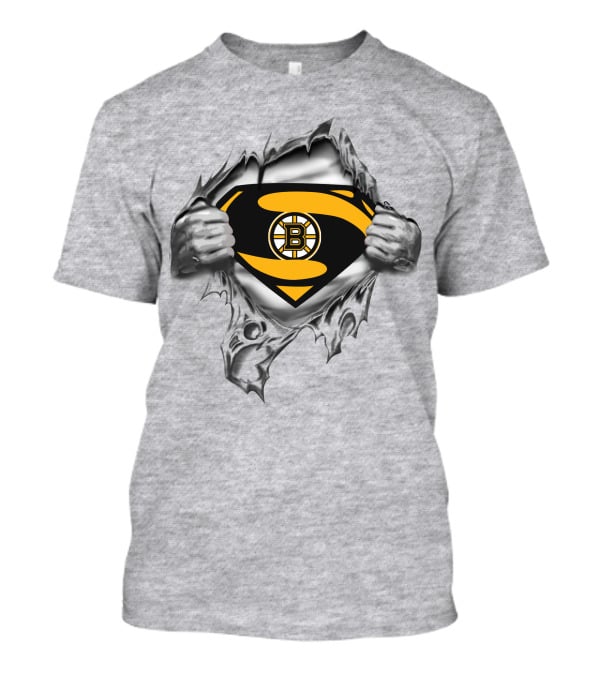Bruins Superman Logo Integration With Ripped Shirt Effect T-Shirt