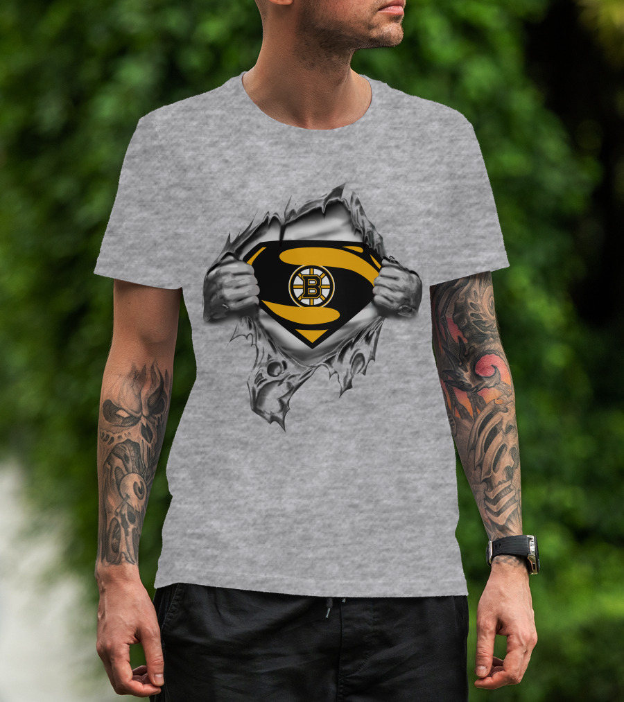 Bruins Superman Logo Integration With Ripped Shirt Effect T-Shirt