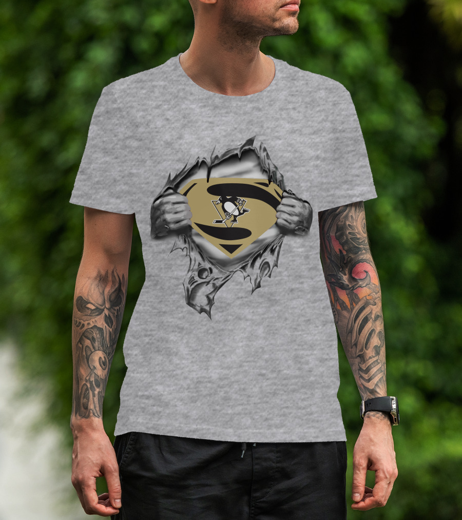 Pittsburgh Penguins Superman Emblem Unveiling Hockey Fan Fusion T-Shirt