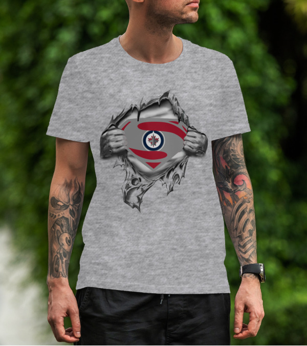Winnipeg Jets Superman Logo Burst Canadiens Hockey Superhero T-Shirt