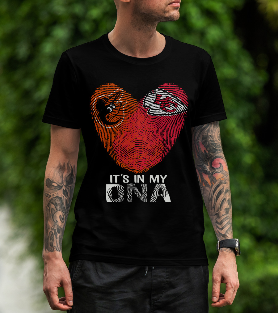 Baltimore Orioles Kansas City Chiefs Heart Fingerprint It's In My Dna T-Shirt