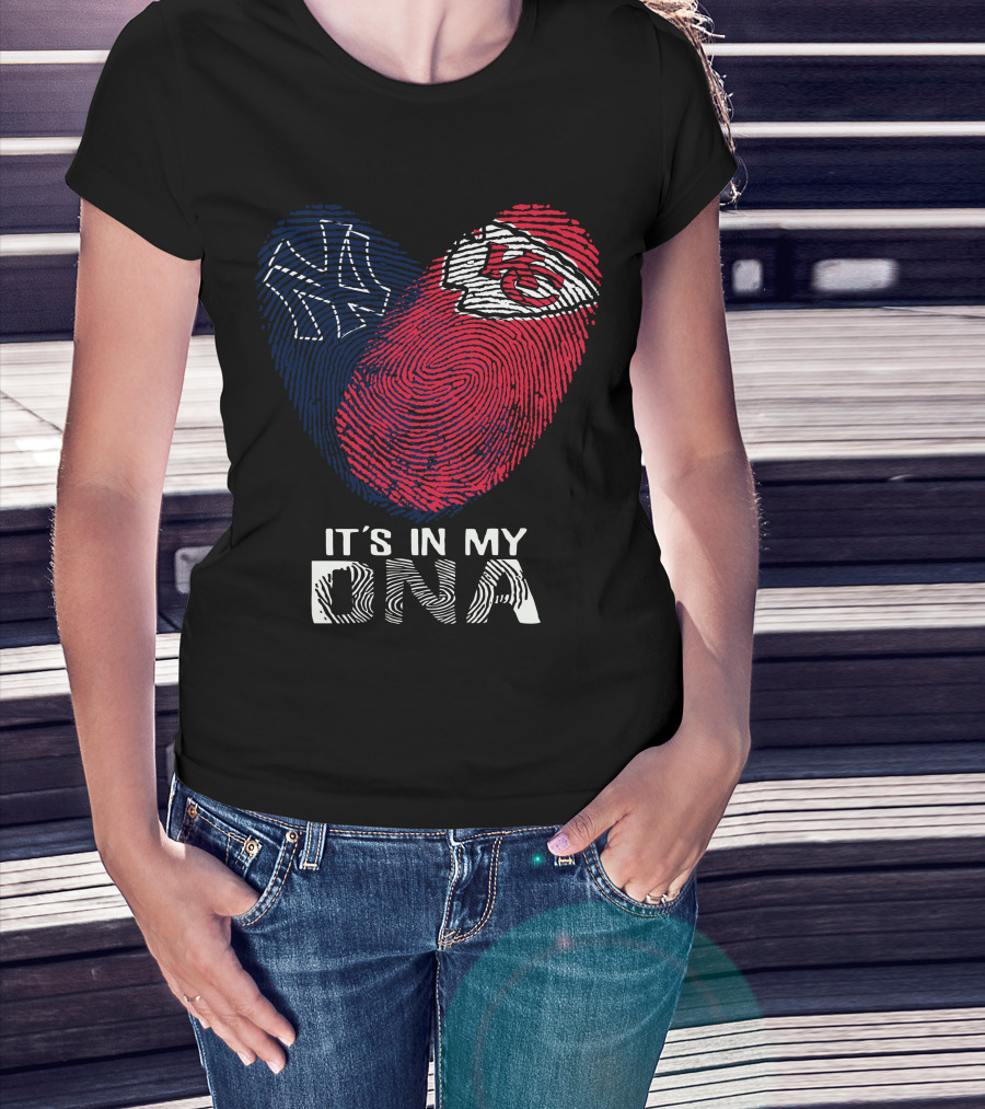 New York Yankees Kansas City Chiefs Heart Fingerprint It's In My DNA T-Shirt