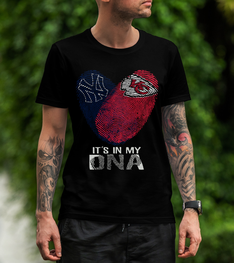 New York Yankees Kansas City Chiefs Heart Fingerprint It's In My DNA T-Shirt