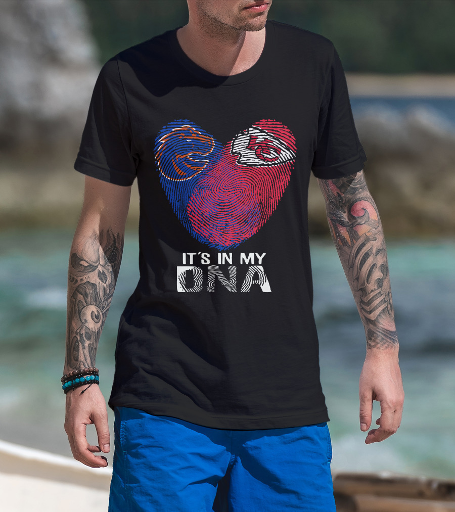 Boise State Broncos And Chiefs It's In My Dna Fingerprint Heart T-Shirt