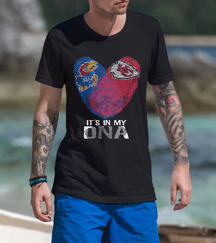 Kansas Jayhawks Chiefs Fingerprint Heart It's In My Dna T-Shirt