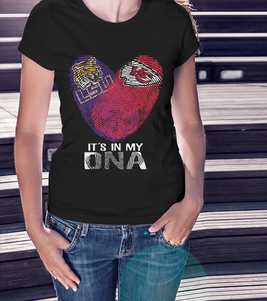 Lsu Tigers And Kansas City Chiefs It's In My Dna Fingerprint Heart T-Shirt