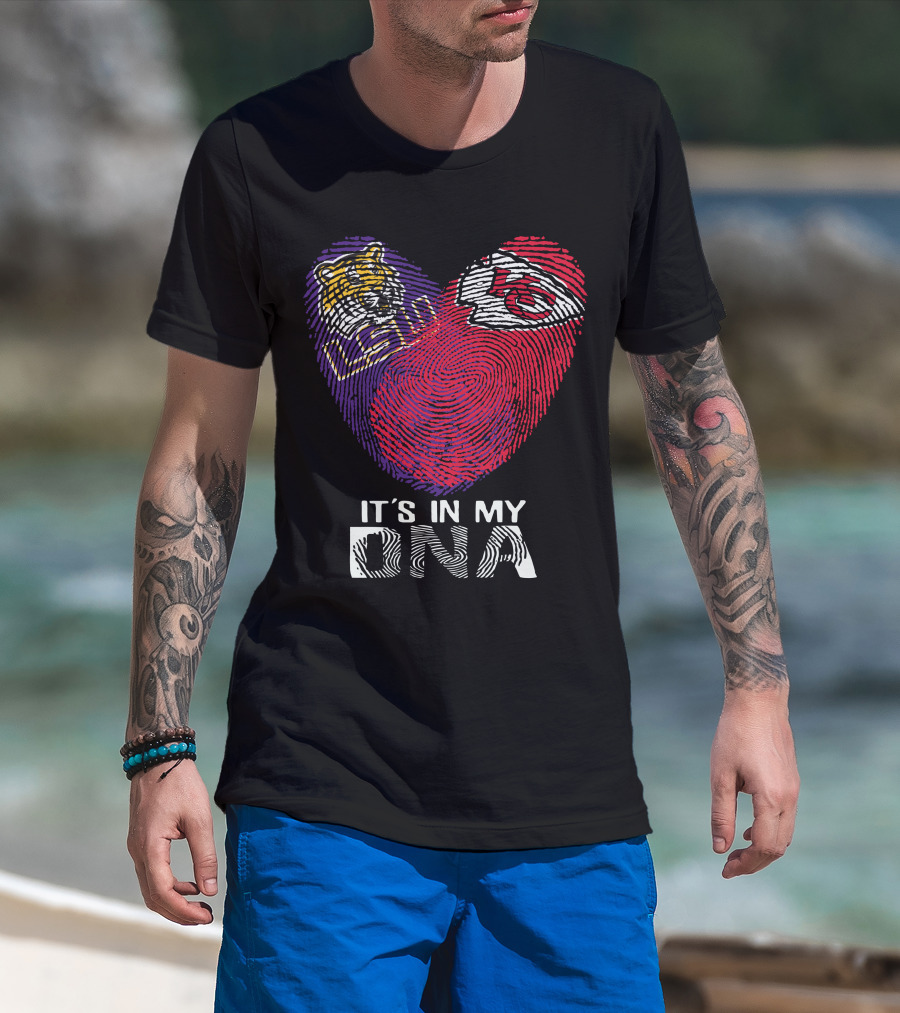 Lsu Tigers And Kansas City Chiefs It's In My Dna Fingerprint Heart T-Shirt