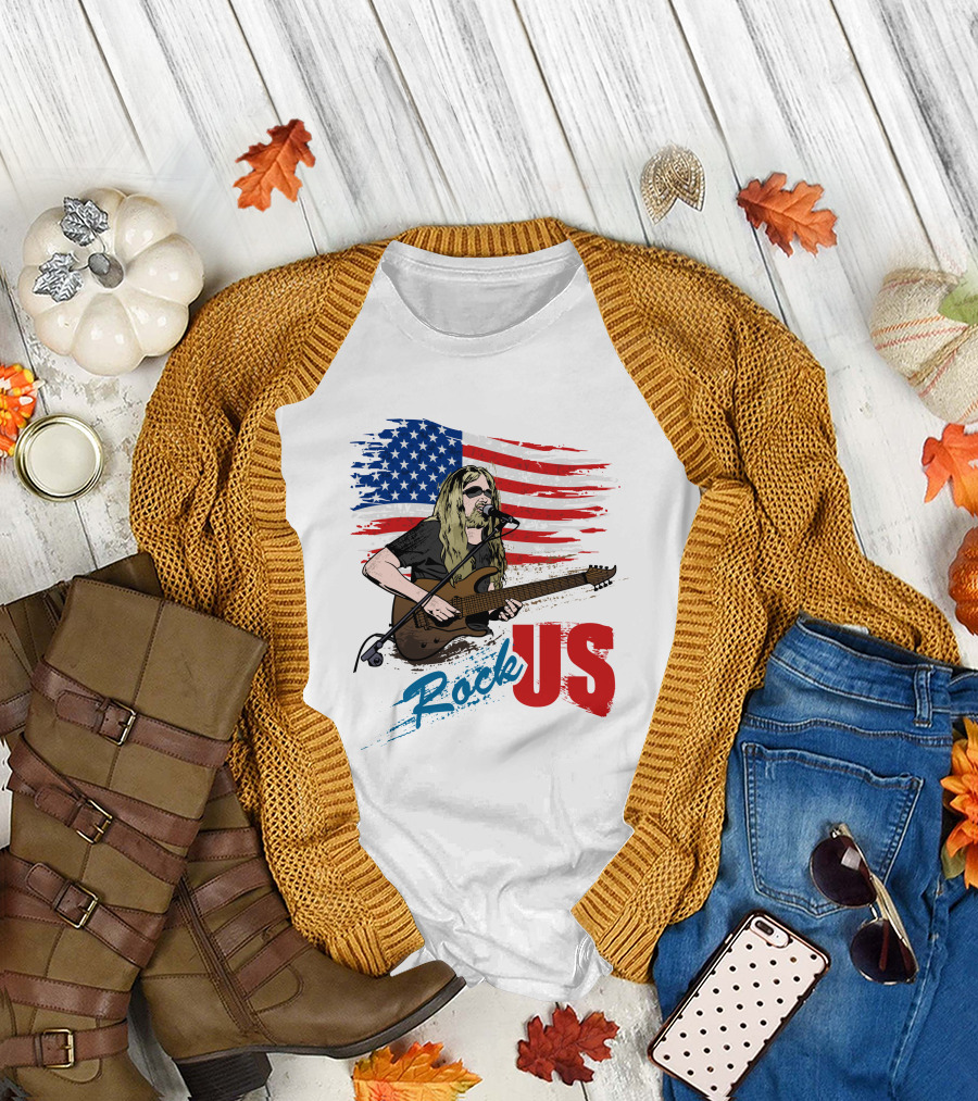 Rock US American Flag Guitarist Performance T-Shirt