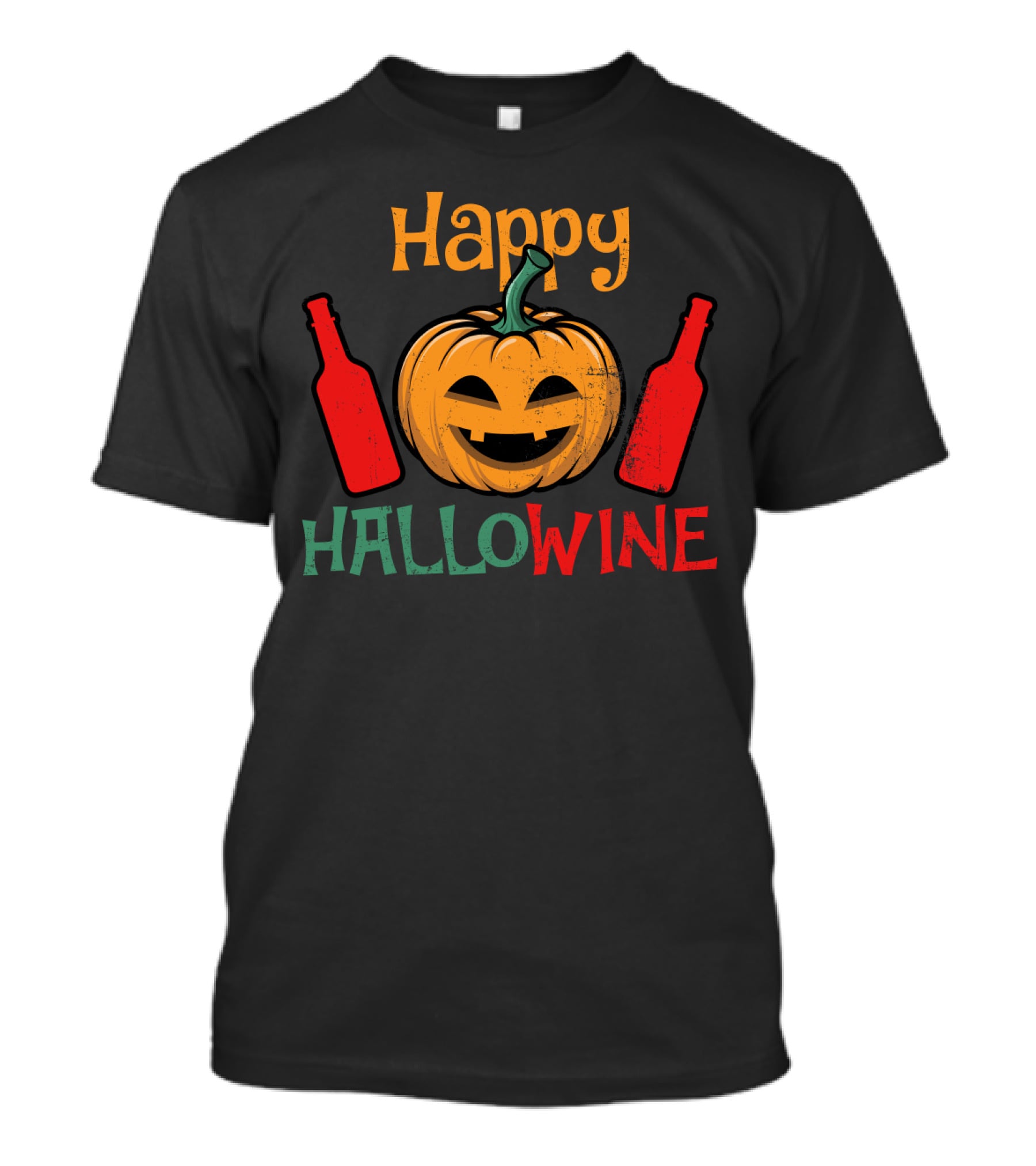 Happy Hallo Wine Pumpkin Jack-O'-Lantern With Wine Bottles T-Shirt