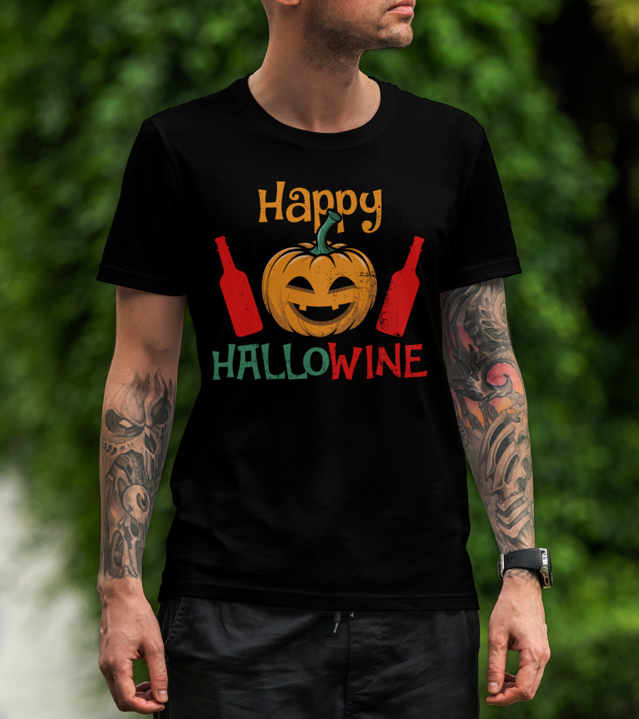 Happy Hallo Wine Pumpkin Jack-O'-Lantern With Wine Bottles T-Shirt