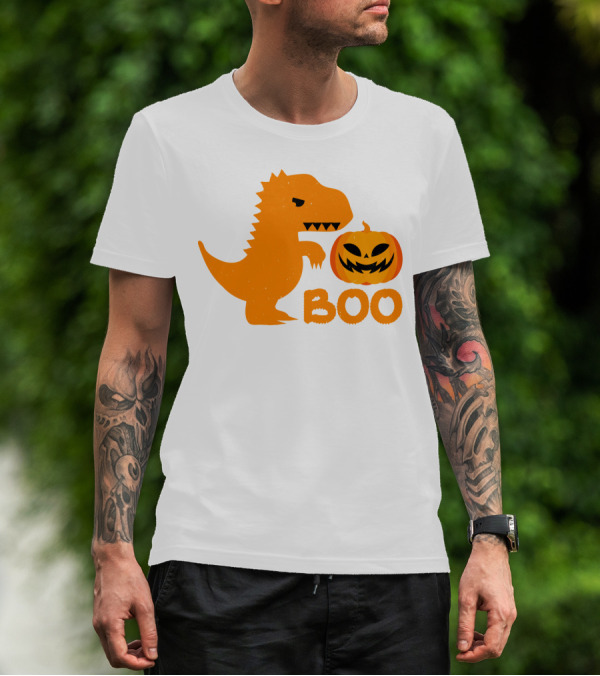 Boo Dinosaur With Jack-O'-Lantern Pumpkin T-Shirt