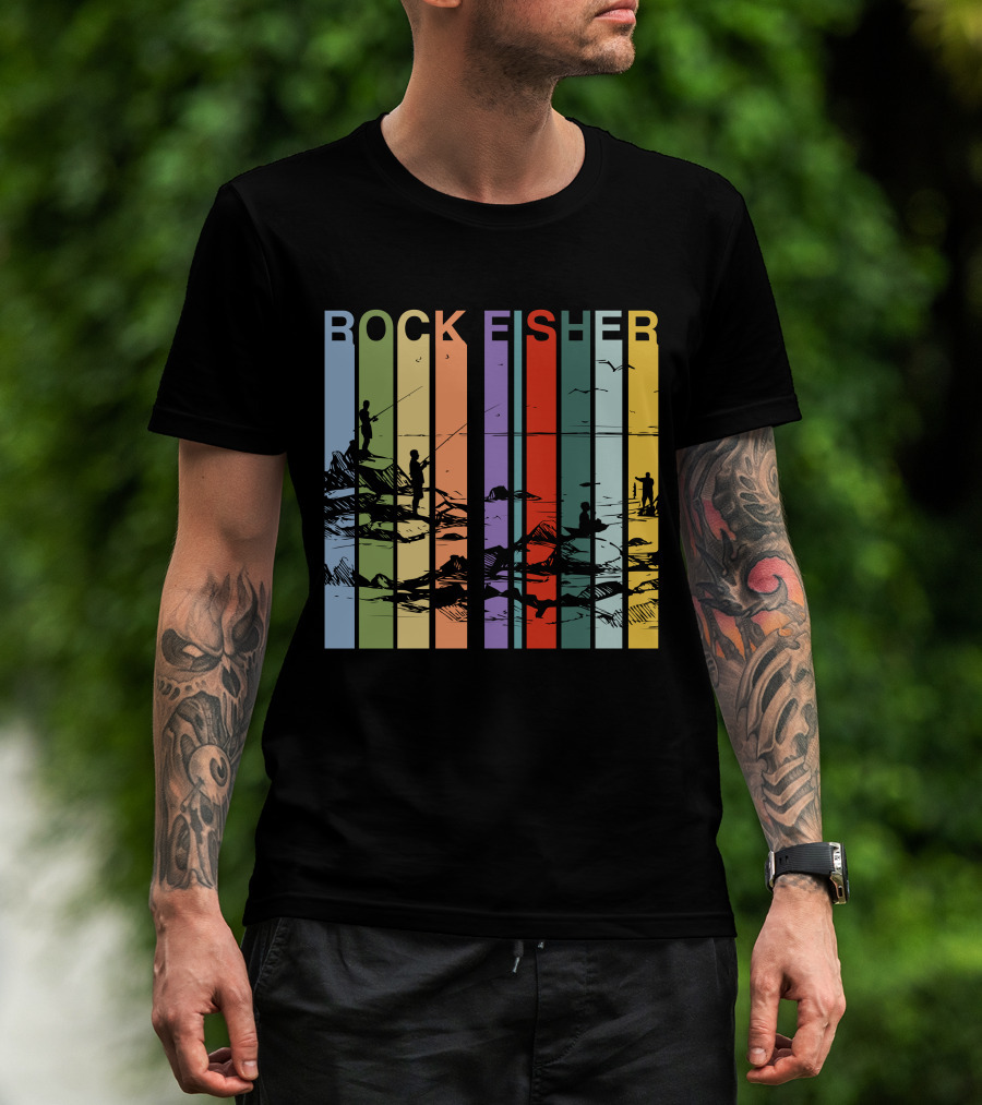 ROCK FISHER Vintage Fishing Landscape Stripes T-Shirt