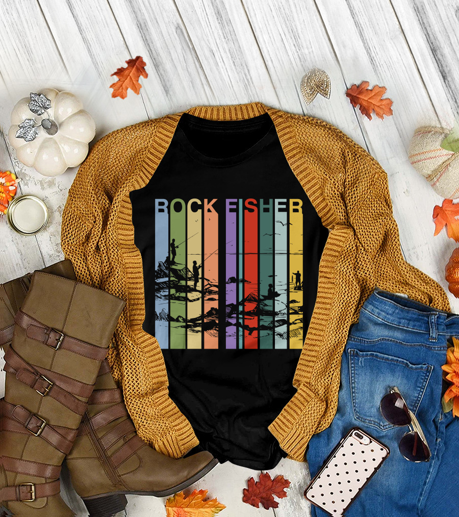 ROCK FISHER Vintage Fishing Landscape Stripes T-Shirt