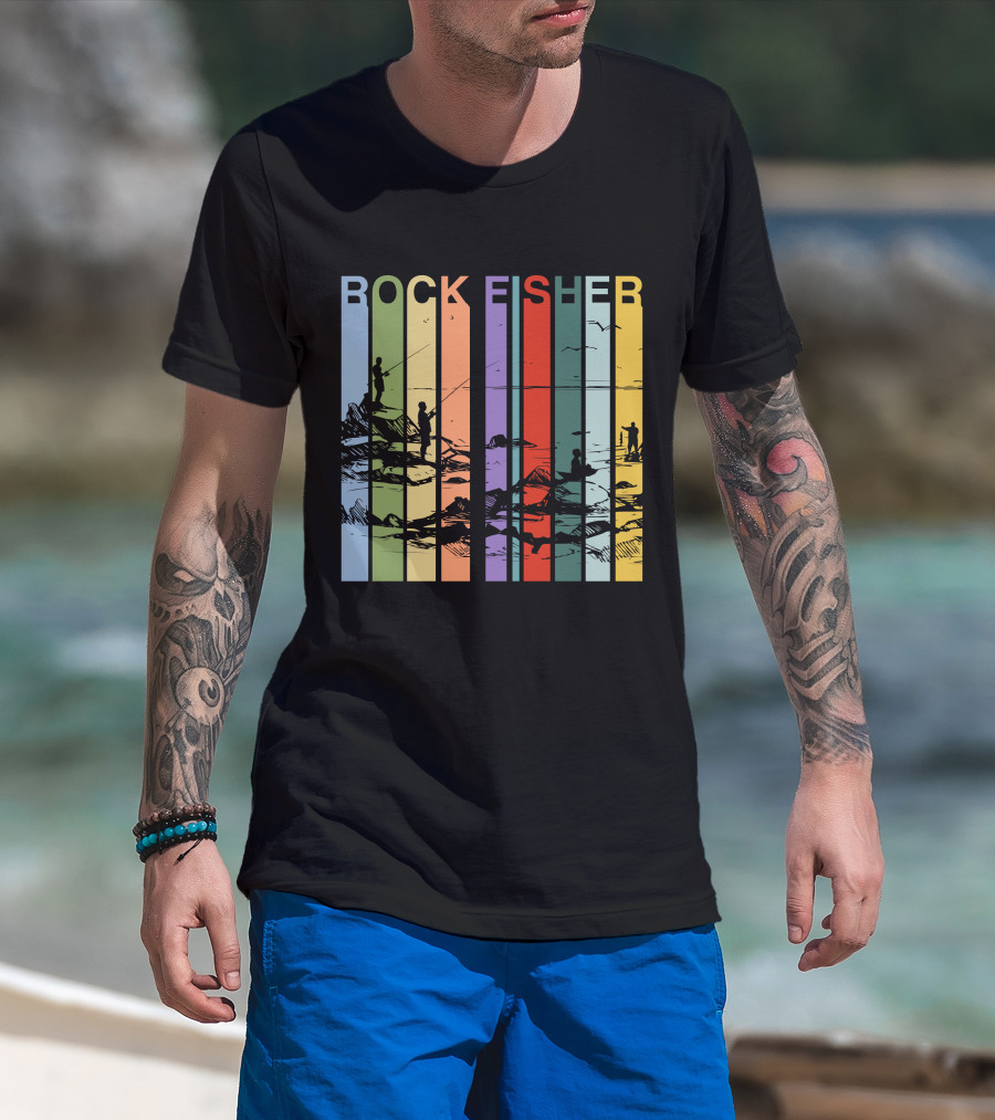 ROCK FISHER Vintage Fishing Landscape Stripes T-Shirt