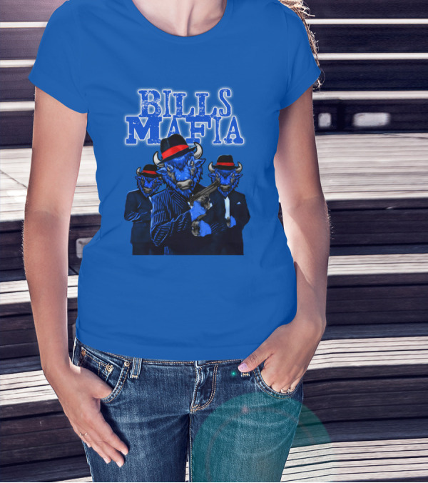 Bills Mafia Suited Blue Bulls Gang With Red Hats T-Shirt