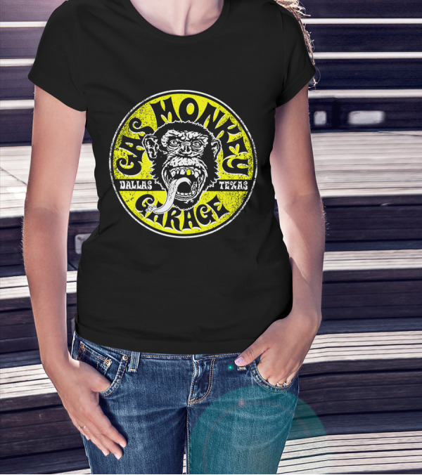 Gas Monkey Garage Dallas Texas Logo Monkey Tongue Circle Yellow T-Shirt