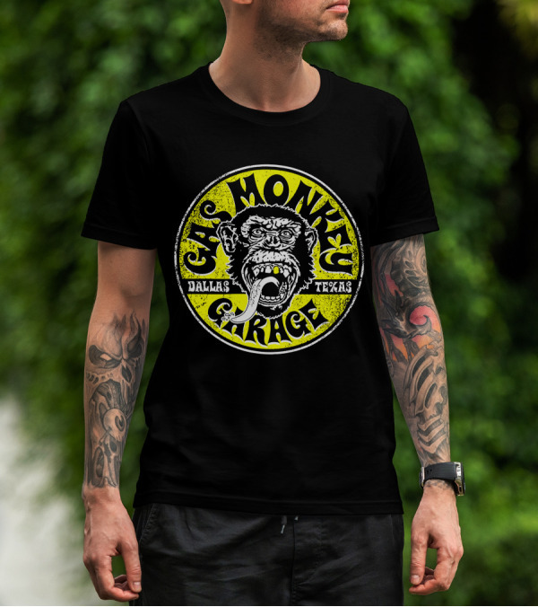 Gas Monkey Garage Dallas Texas Logo Monkey Tongue Circle Yellow T-Shirt