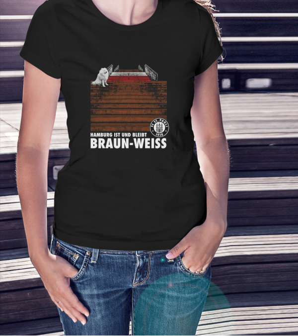 FC St. Pauli Hamburg Ist Und Bleibt Braun-Weiss 1910 Crest Stairs White Dog T-Shirt