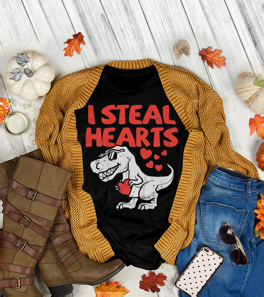 I Steal Hearts Trex Dino Valentines Day Cute Baby Boy T-Shirt