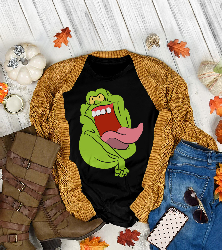 The Real Ghostbusters Slimer Tongue Out Iconic Cartoon Ghost Character T-Shirt