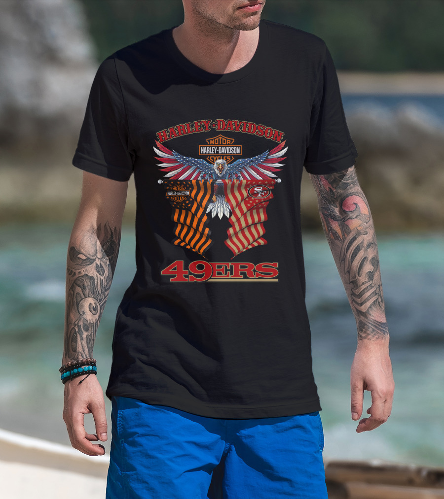 Harley Davidson 49ers Eagle With Flags T-Shirt