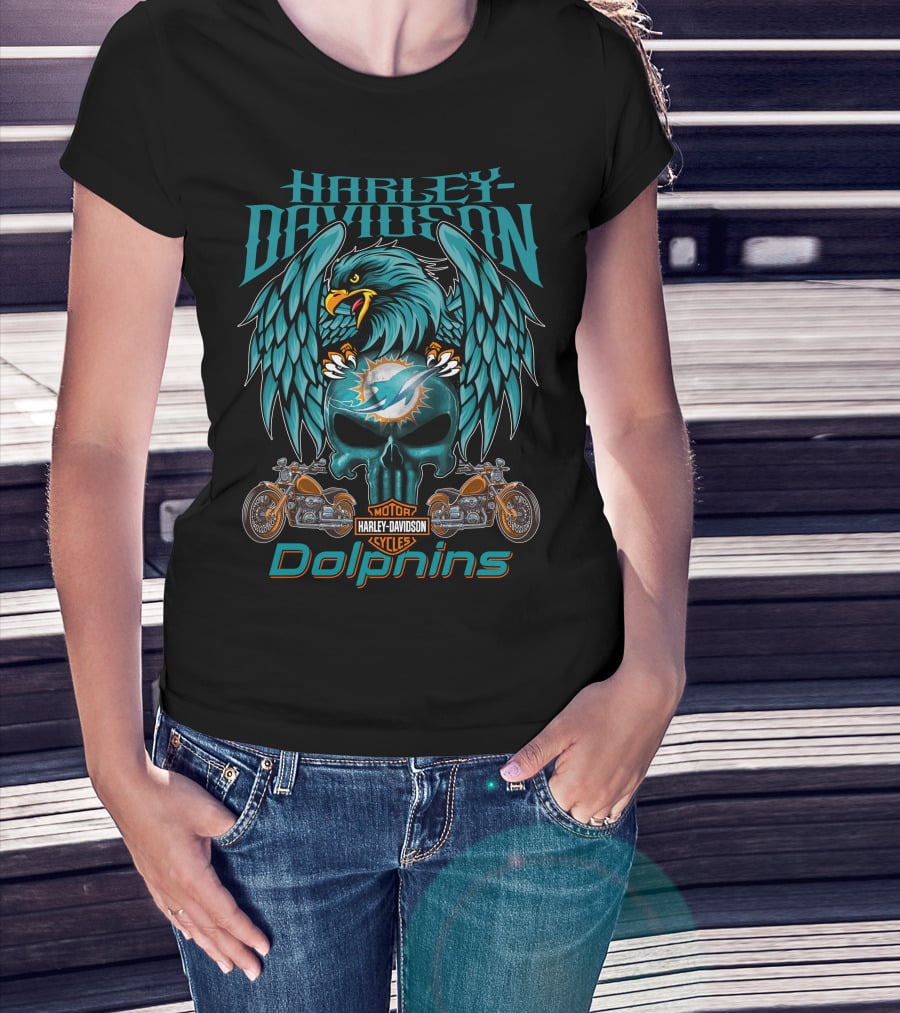 Harley Davidson Motor Cycles Dolphins Miami Dolphins T-Shirt