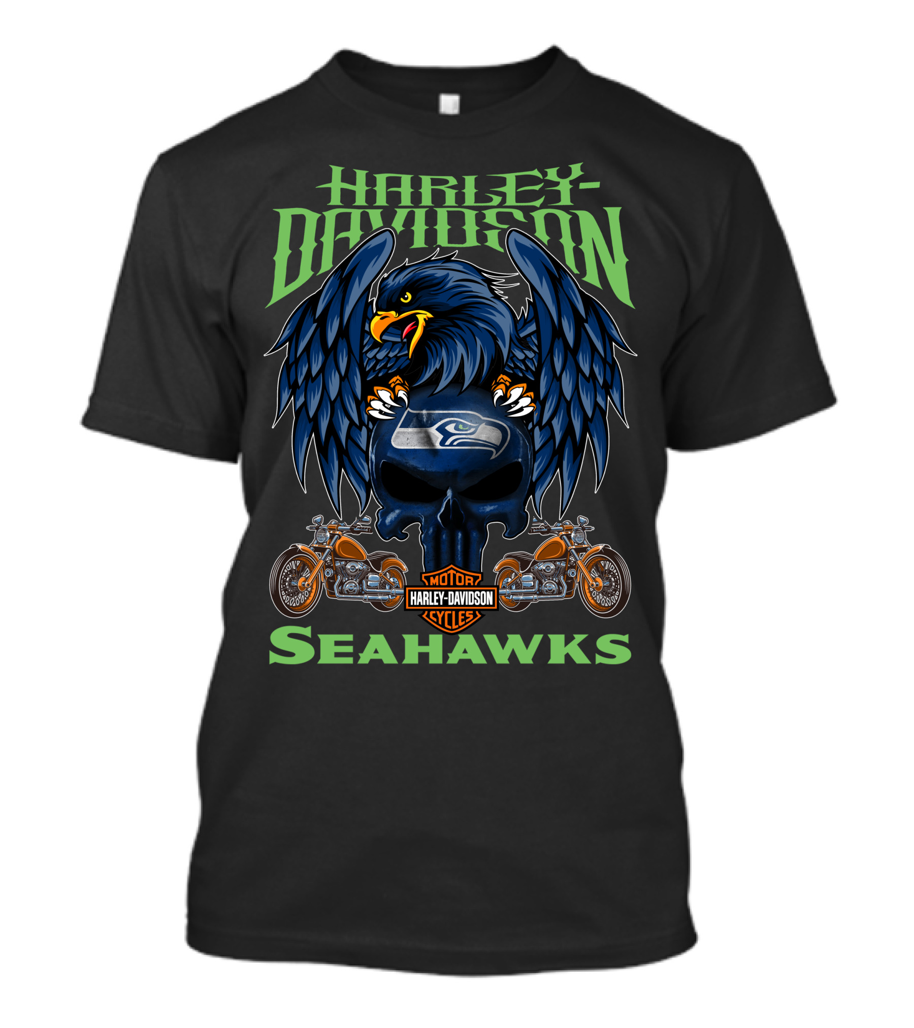 Harley Davidson Seattle Seahawks Motorcycle Skull T-Shirt