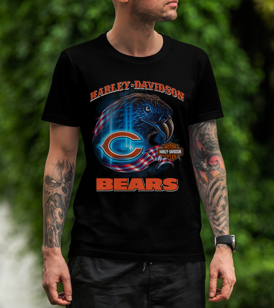 Harley Davidson Chicago Bears Eagle Motorcycle Cycles T-Shirt