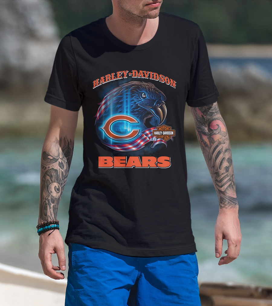 Harley Davidson Chicago Bears Eagle Motorcycle Cycles T-Shirt