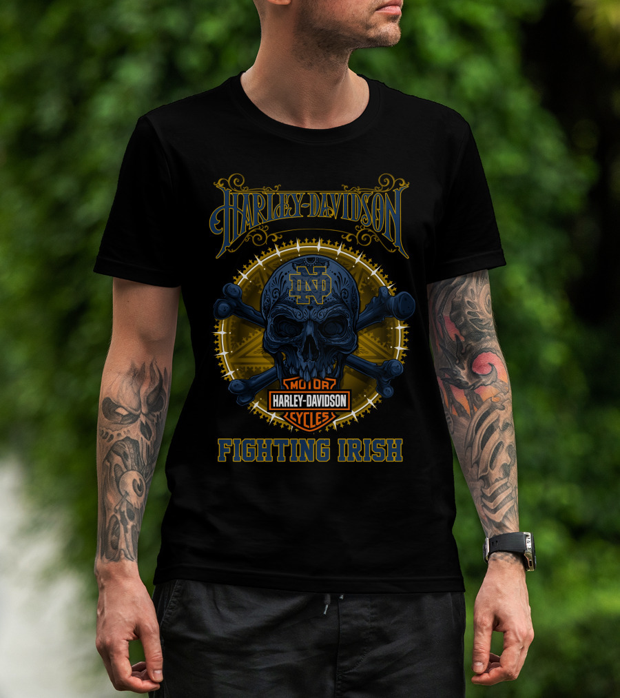 Harley Davidson Notre Dame Fighting Irish Skull Nd Motor Cycles T-Shirt