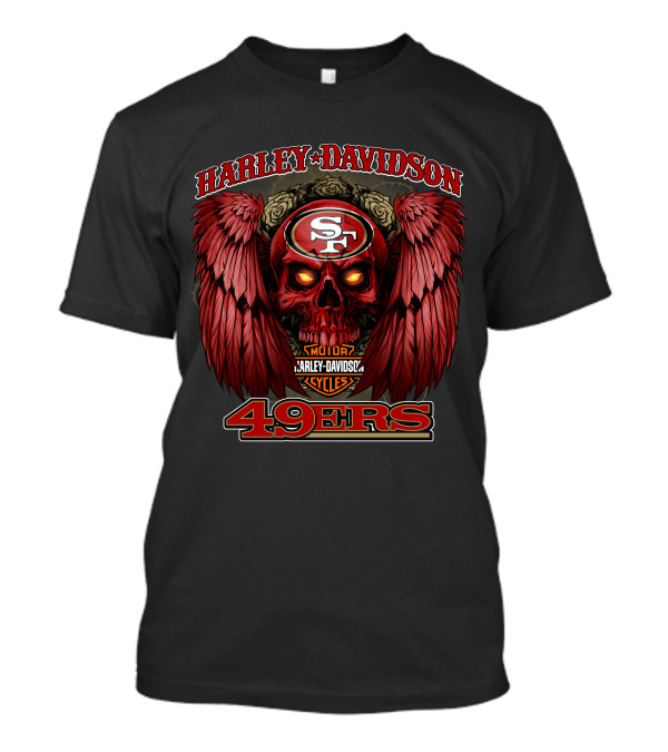 Harley Davidson San Francisco 49ers Sf Motorcycles Skull Wings T-Shirt