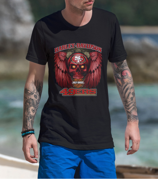 Harley Davidson San Francisco 49ers Sf Motorcycles Skull Wings T-Shirt