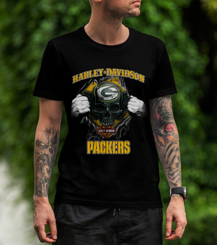 Harley Davidson Green Bay Packers Skull Cycles T-Shirt