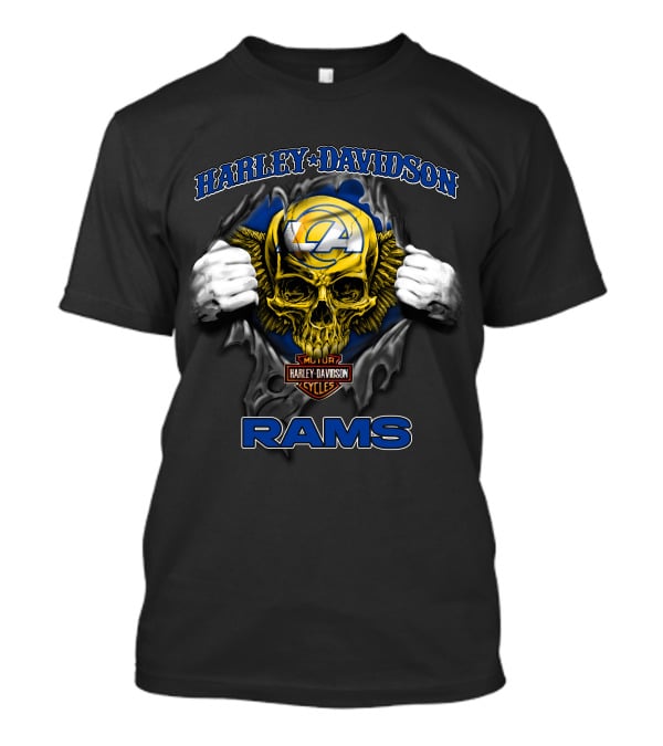 Harley Davidson Nfl Skull Los Angeles Rams Motorcycle Cycles T-Shirt