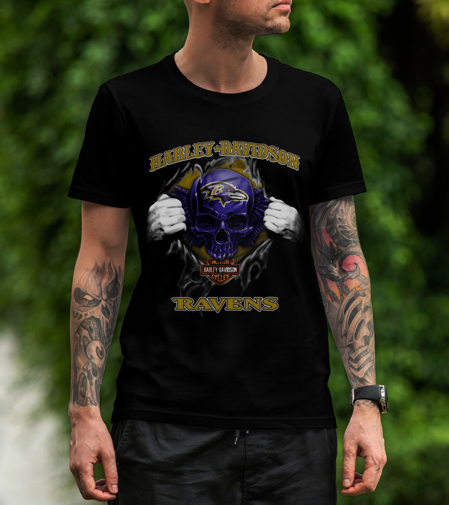 Harley Davidson Baltimore Ravens Skull Nfl Football T-Shirt