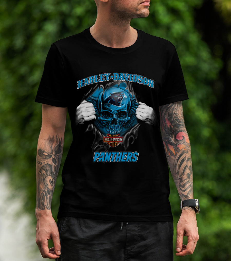 Harley Davidson Panthers Skull Nfl Carolina T-Shirt
