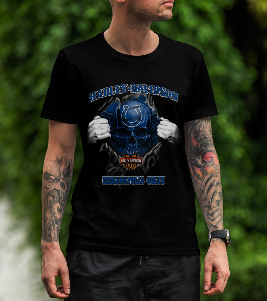 Harley Davidson Nfl Skull Indianapolis Colts T-Shirt