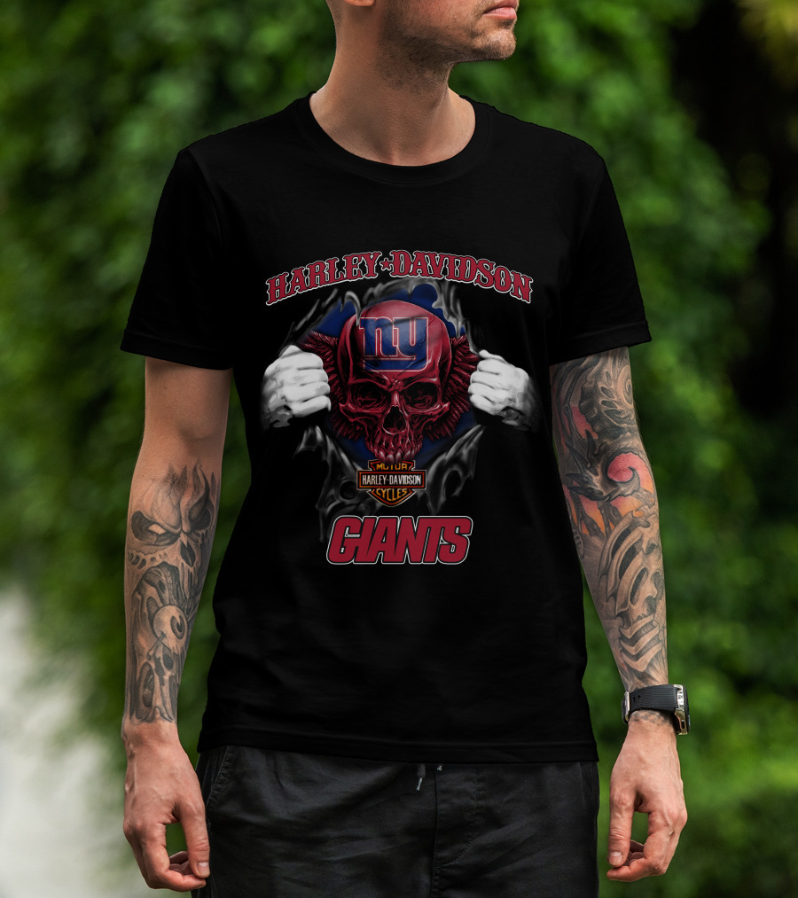 Harley Davidson New York Giants Skull Nfl T-Shirt