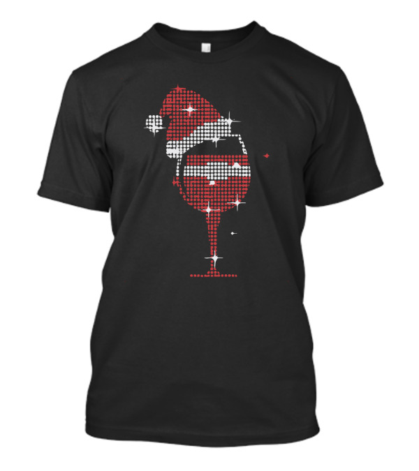 Sparkling Santa Hat On Red Wine Glass Festive Holiday T-Shirt