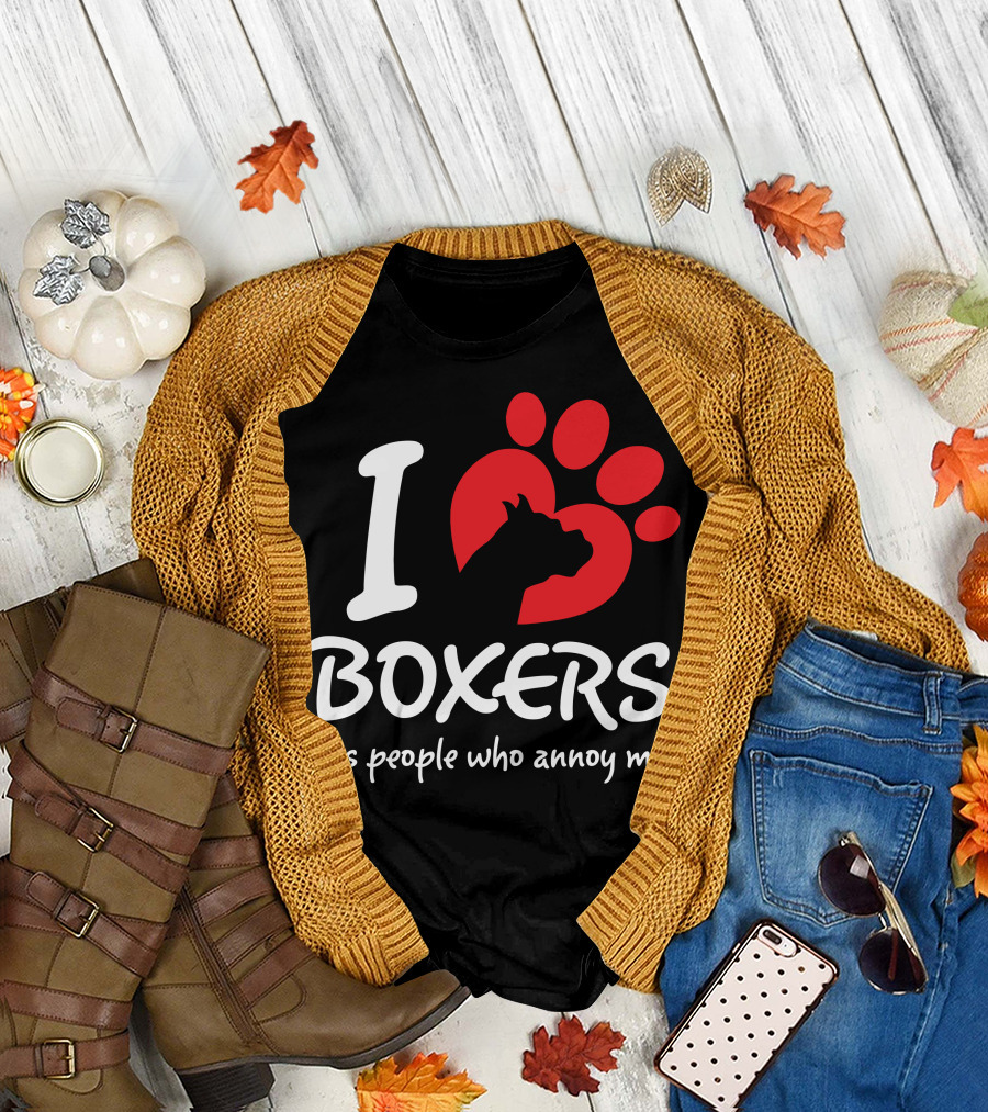 I Love Boxers Silhouette and Paw Print It's People Who Annoy Me T-Shirt