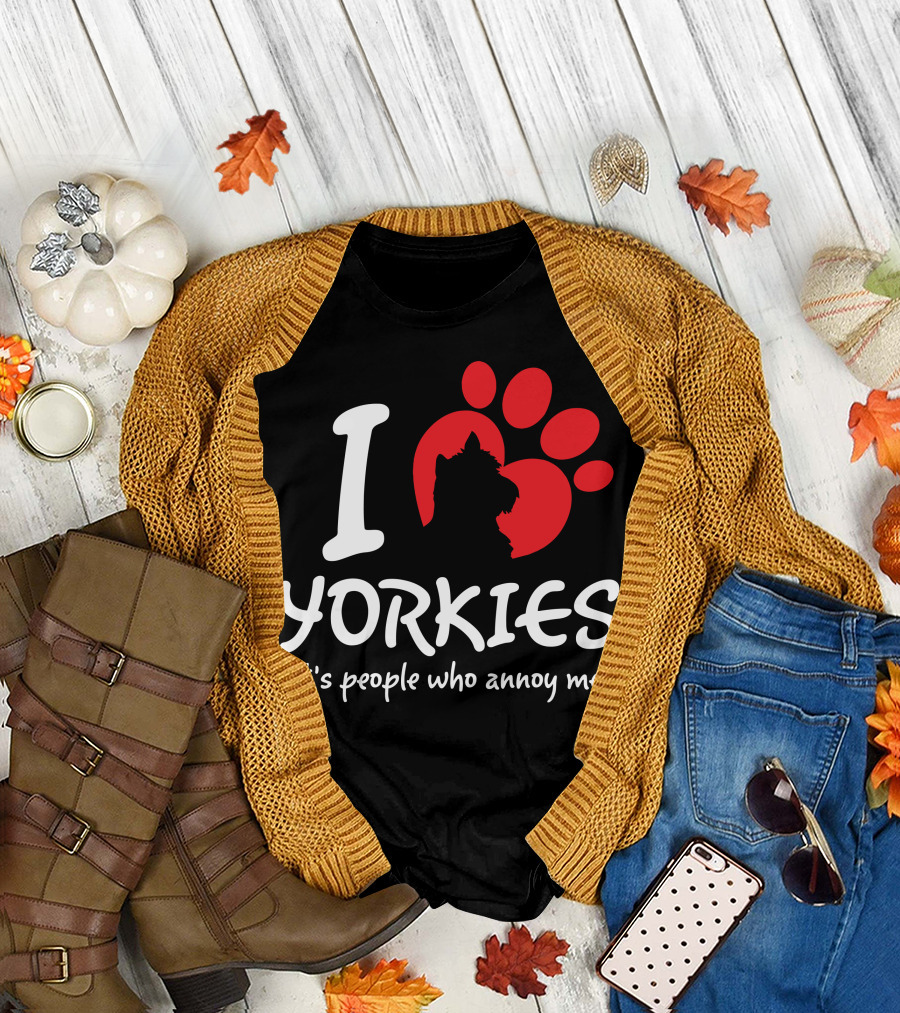 I Love Yorkies It's People Who Annoy Me Paw Prints T-Shirt