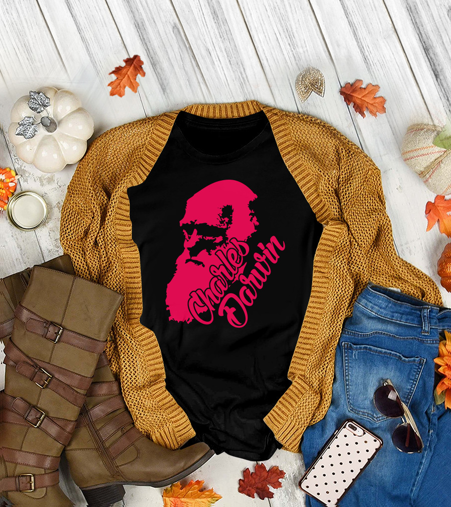 Charles Darwin Retro Pink T-Shirt
