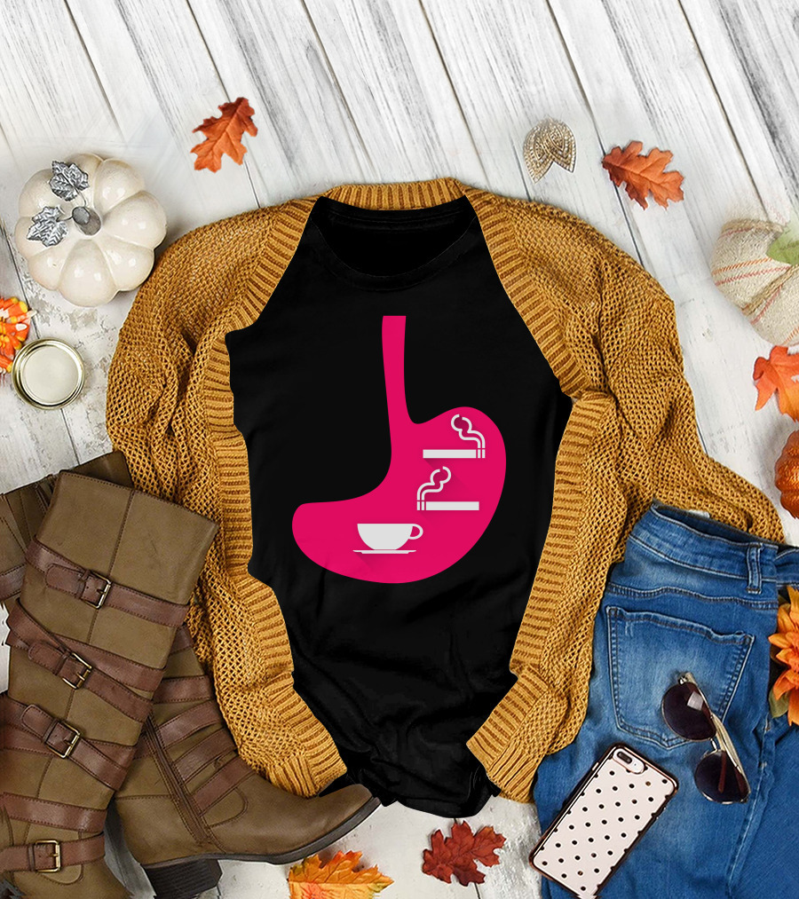 Coffee And Smoke Cup and Cigarettes Stomach T-Shirt