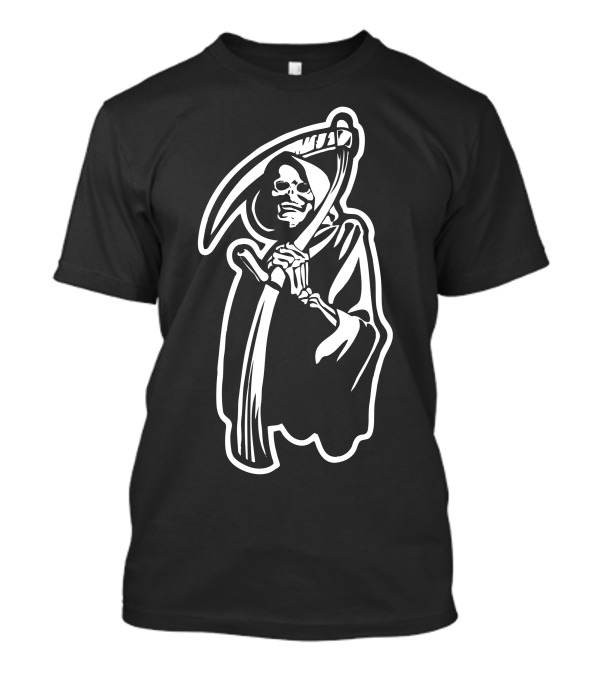 Grim Reaper Scythe Black Cloaked Skeleton T-Shirt