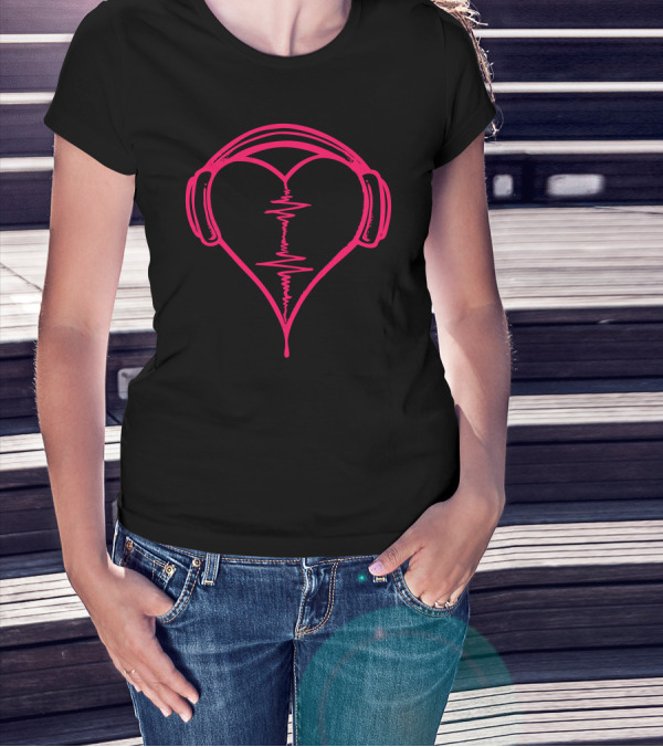 Heartbeat Music Headphones Heartbeat Wave T-Shirt