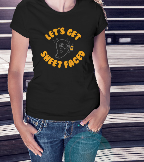 LET'S GET SHEET FACED Merry Ghost Holding Drink T-Shirt