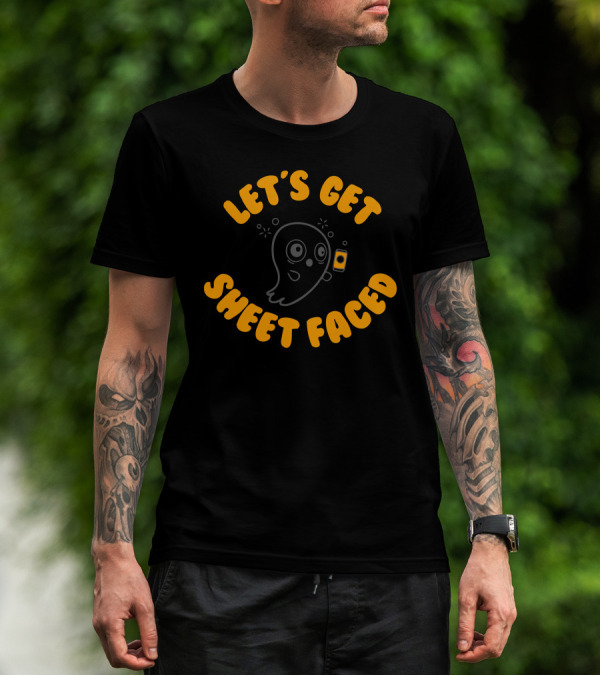 LET'S GET SHEET FACED Merry Ghost Holding Drink T-Shirt