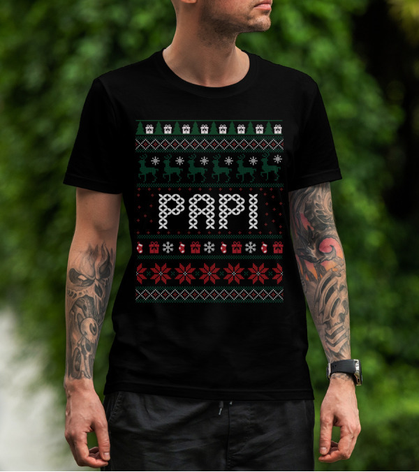 Papi Festive Sweater Reindeer Snowflake Gifts T-Shirt