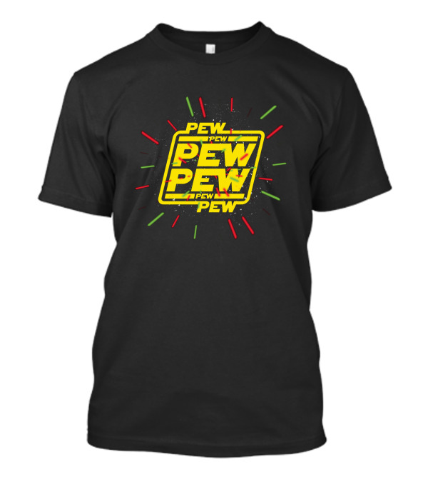 Pew Pew Pew Pew With Red And Green Starburst Elements T-Shirt