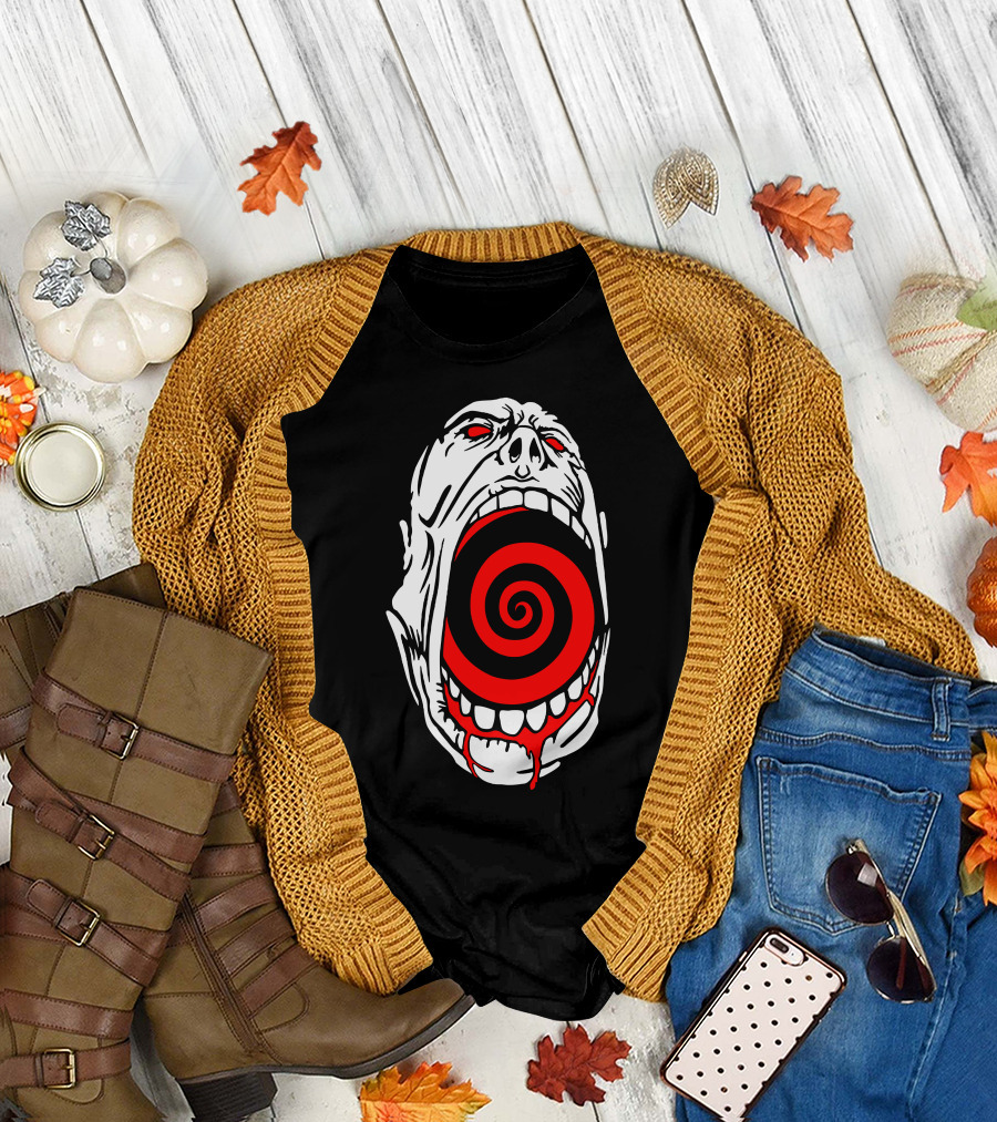 Screaming Face Swirling Red Spiral Mouth T-Shirt